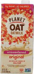 Planet Oat envase frontal mostrando la etiqueta y tamaño 32 fl oz, práctico y reconocible