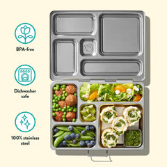 PlanetBox Rover primer plano del acero inoxidable duradero y resistente