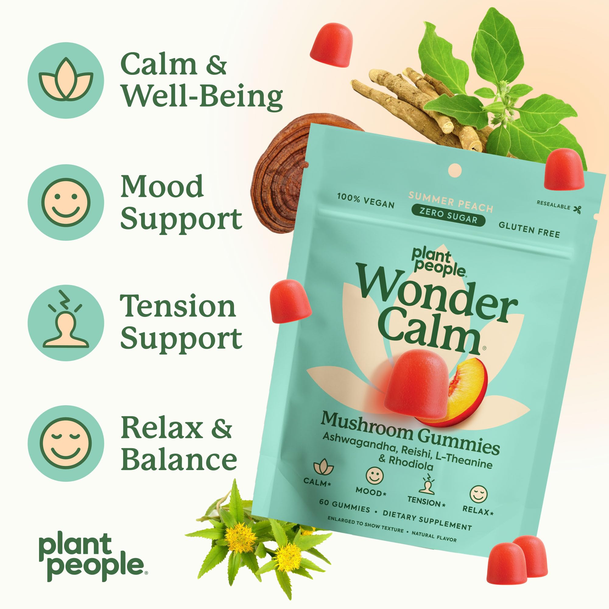 Plant People primer plano textura gomita suave para masticar, beneficio experiencia agradable
