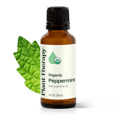 Plant Therapy botella frontal de menta orgánica mostrando envase y volumen