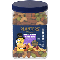 PLANTERS envase frontal 34.5 oz mostrando mezcla sin sal y diseño resellable