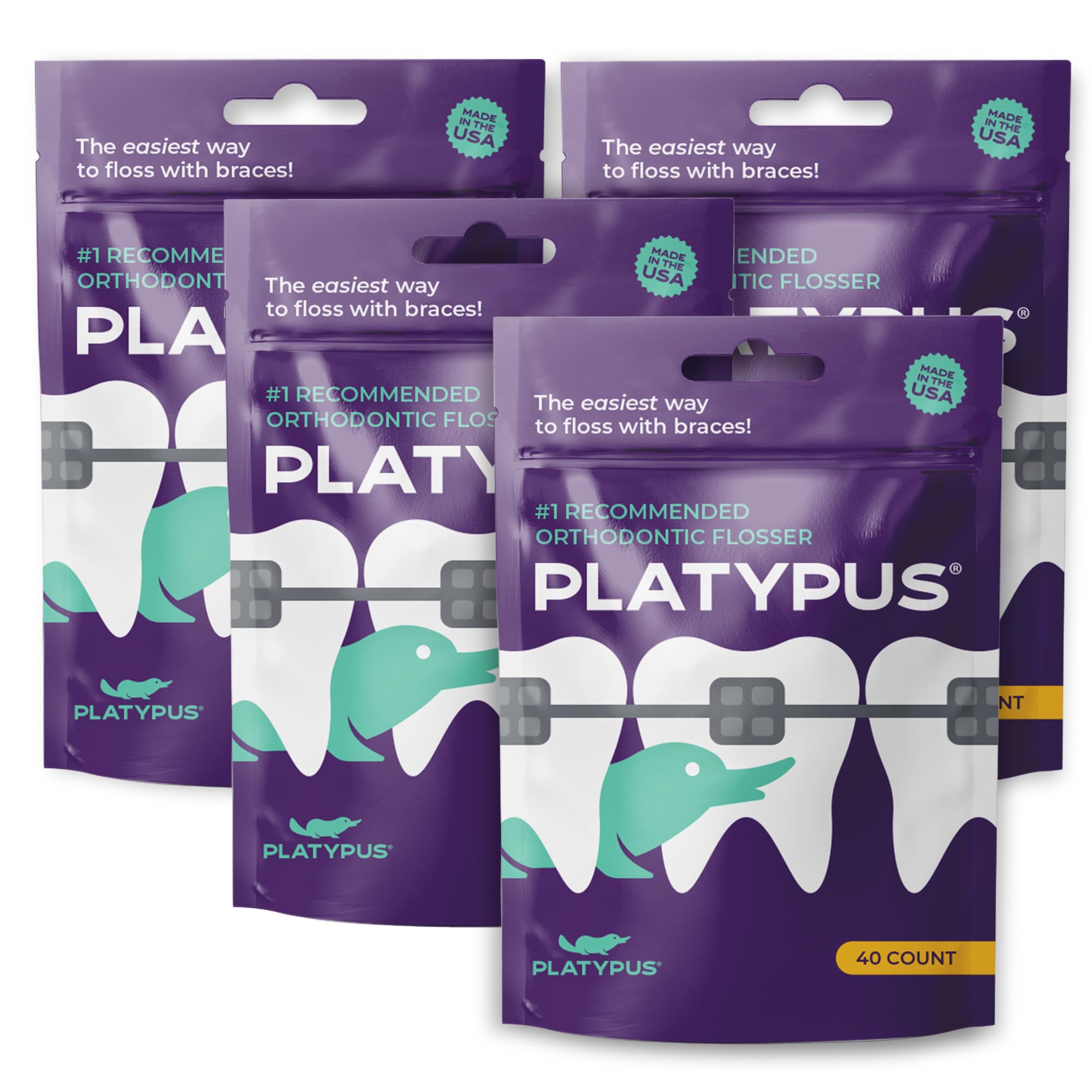 Platypus envase frontal mostrando 40 unidades, fácil almacenamiento