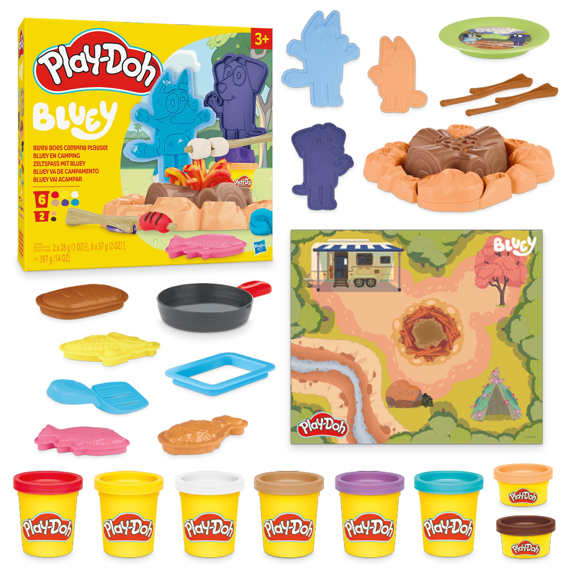 Play‑Doh empaque frontal mostrando contenido y beneficios creativos