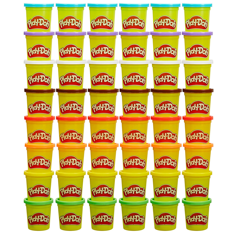 Play‑Doh pack frontal mostrando las 48 latas y colores para aulas