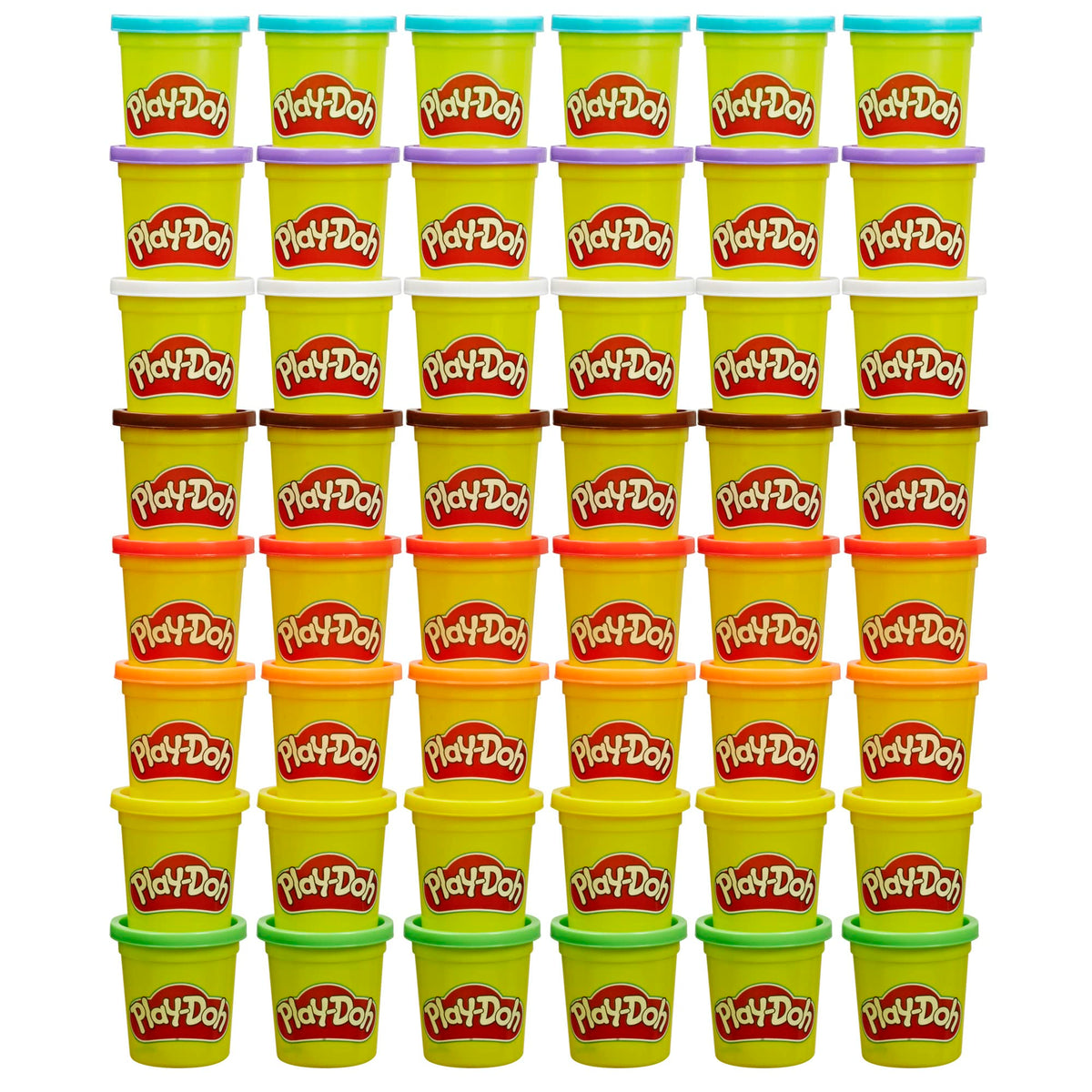 Play‑Doh pack frontal mostrando las 48 latas y colores para aulas