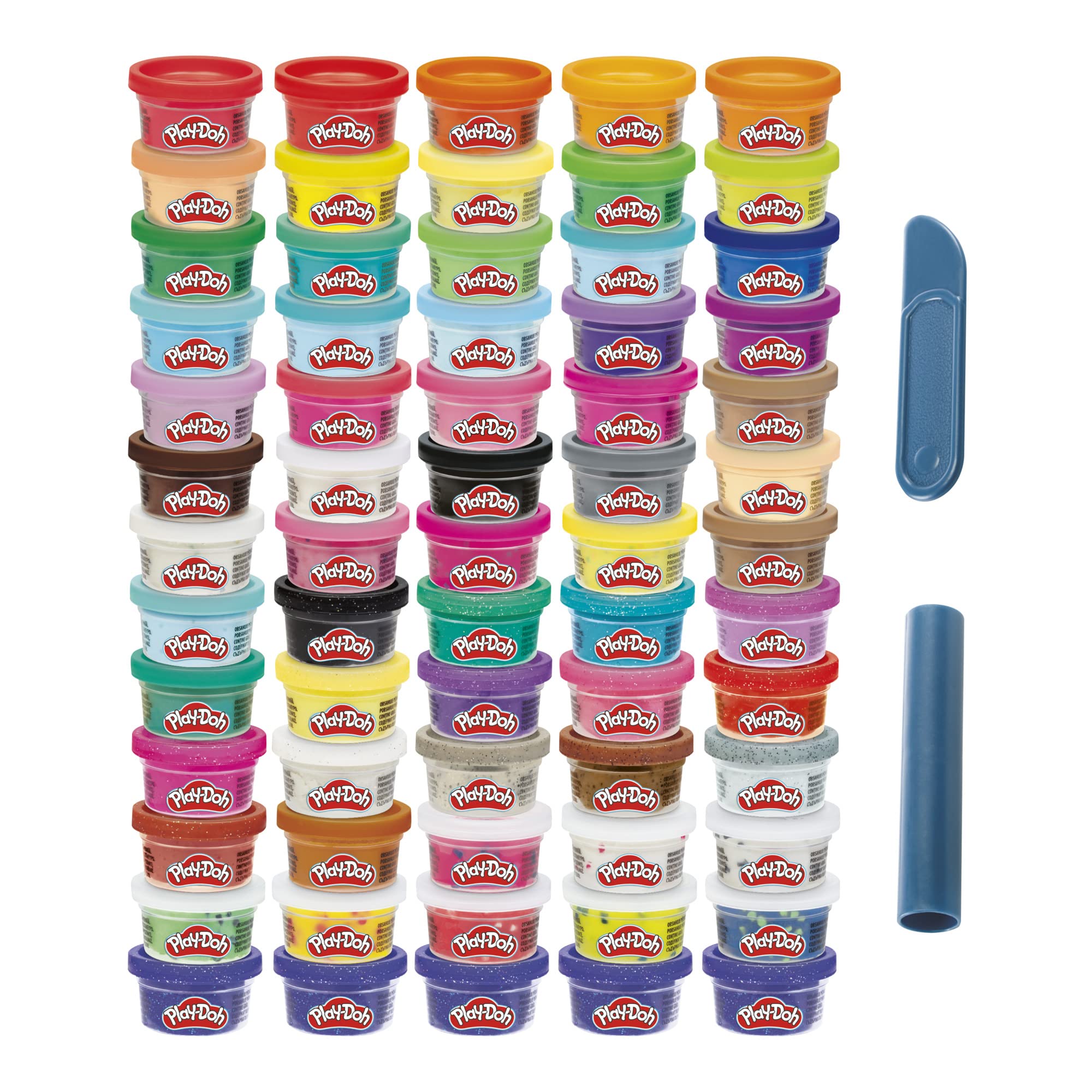 Play‑Doh front packaging showing colorful 65‑pack assortment and easy storage