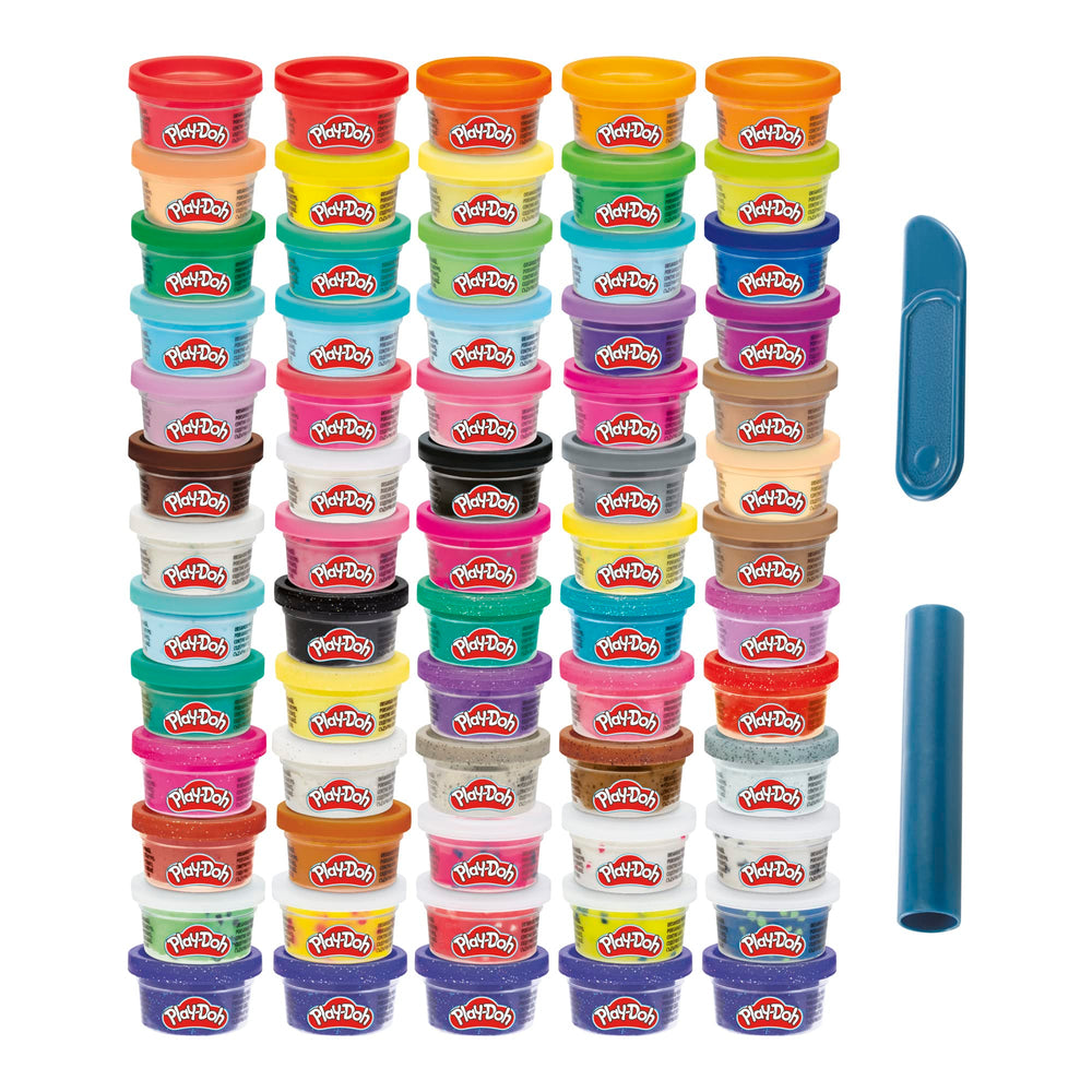 Play‑Doh front packaging showing colorful 65‑pack assortment and easy storage