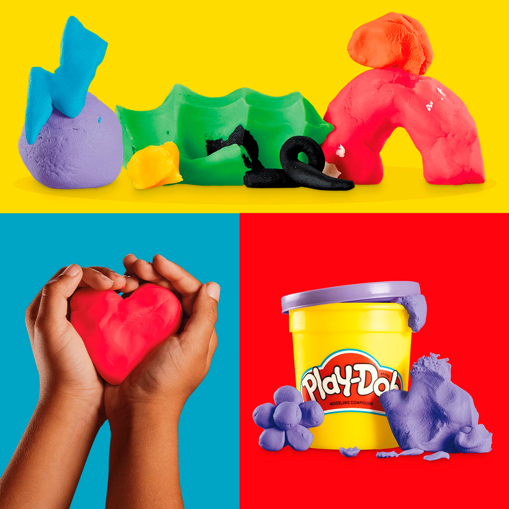 Play‑Doh latas apiladas detalle de envase que facilita almacenamiento