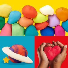 Play‑Doh niños jugando en mesa con colores variados fomentando creatividad