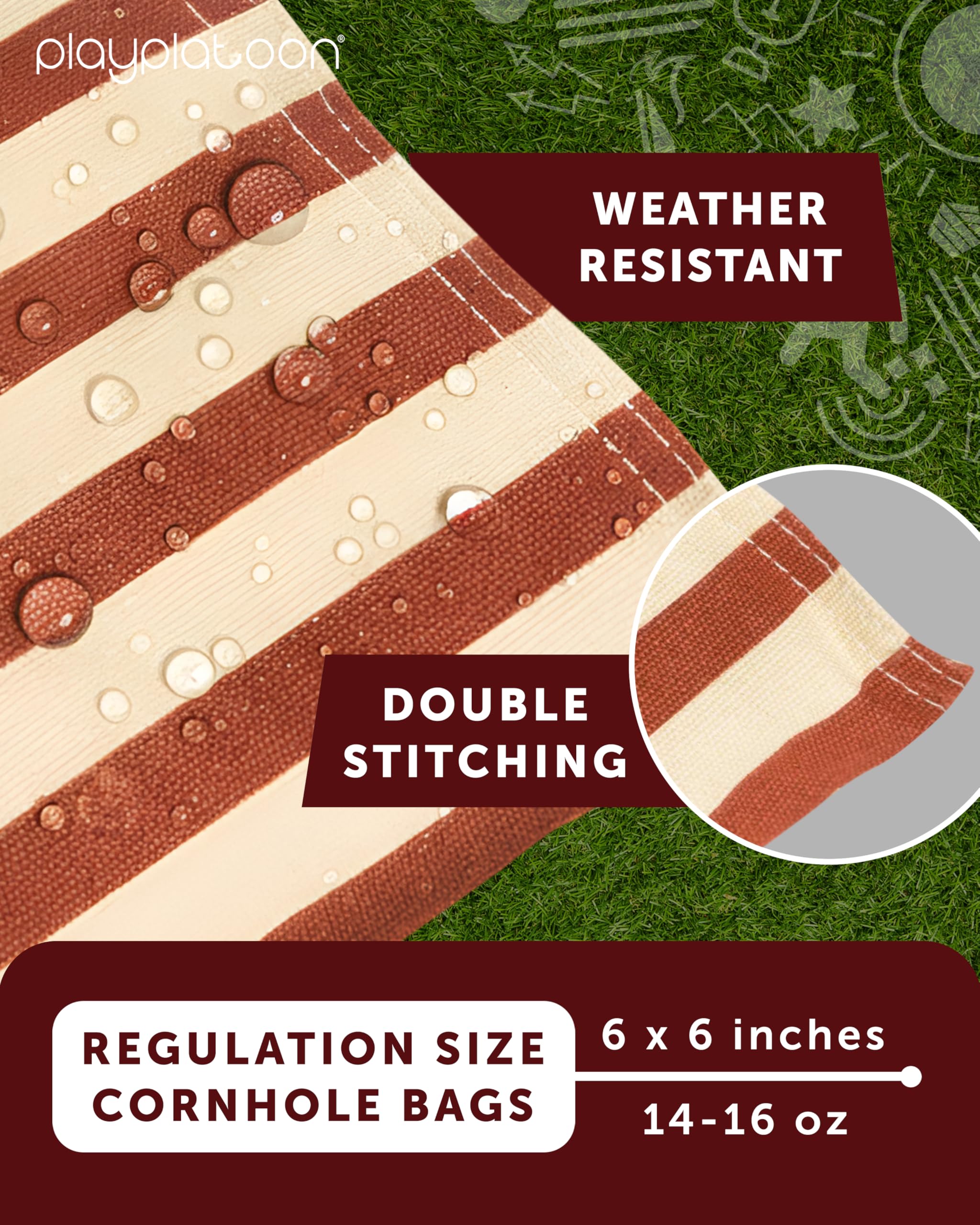 Play Platoon bags next to ruler showing 6x6 size and consistent weight benefit