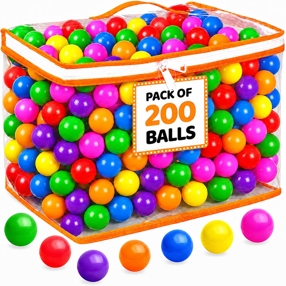 Play22 vista frontal del pack mostrando las 200 bolas y los colores vivos
