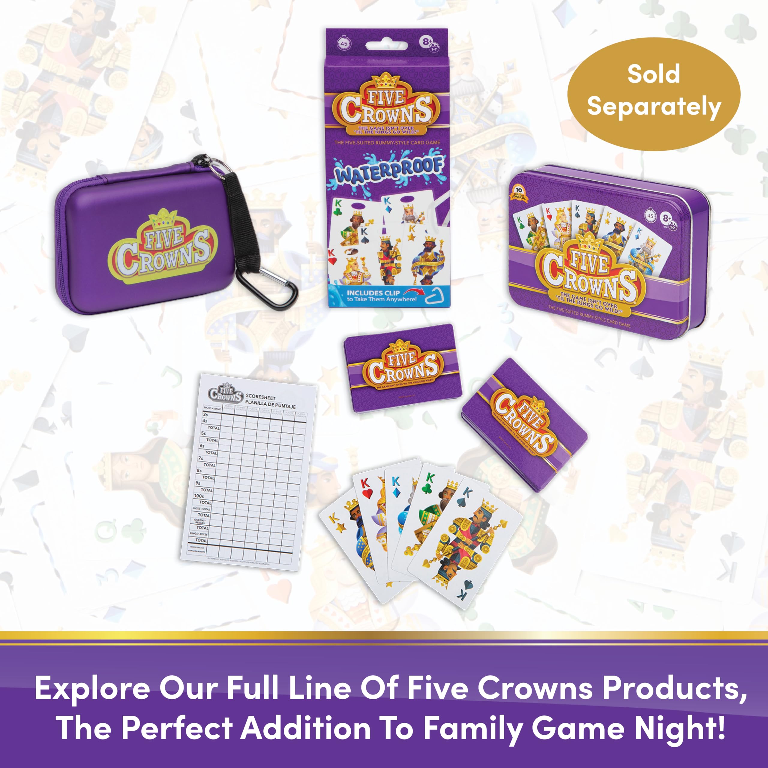 PlayMonster escena familiar jugando Five Crowns, entretenimiento para varias generaciones