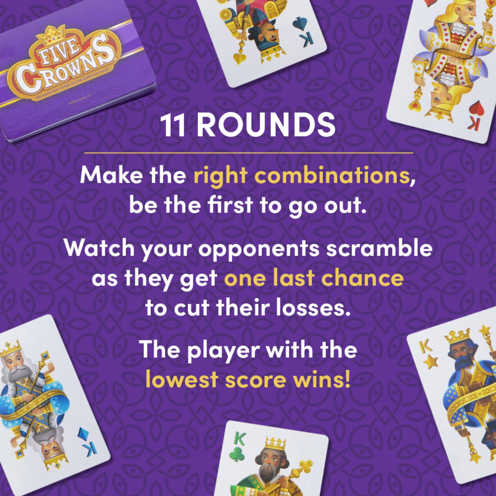 PlayMonster manos de jugadores en partida de Five Crowns, promueve diversión familiar