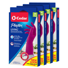 PLAYTEX O-Cedar frente del paquete mostrando 4 pares y talla mediana, protección práctica