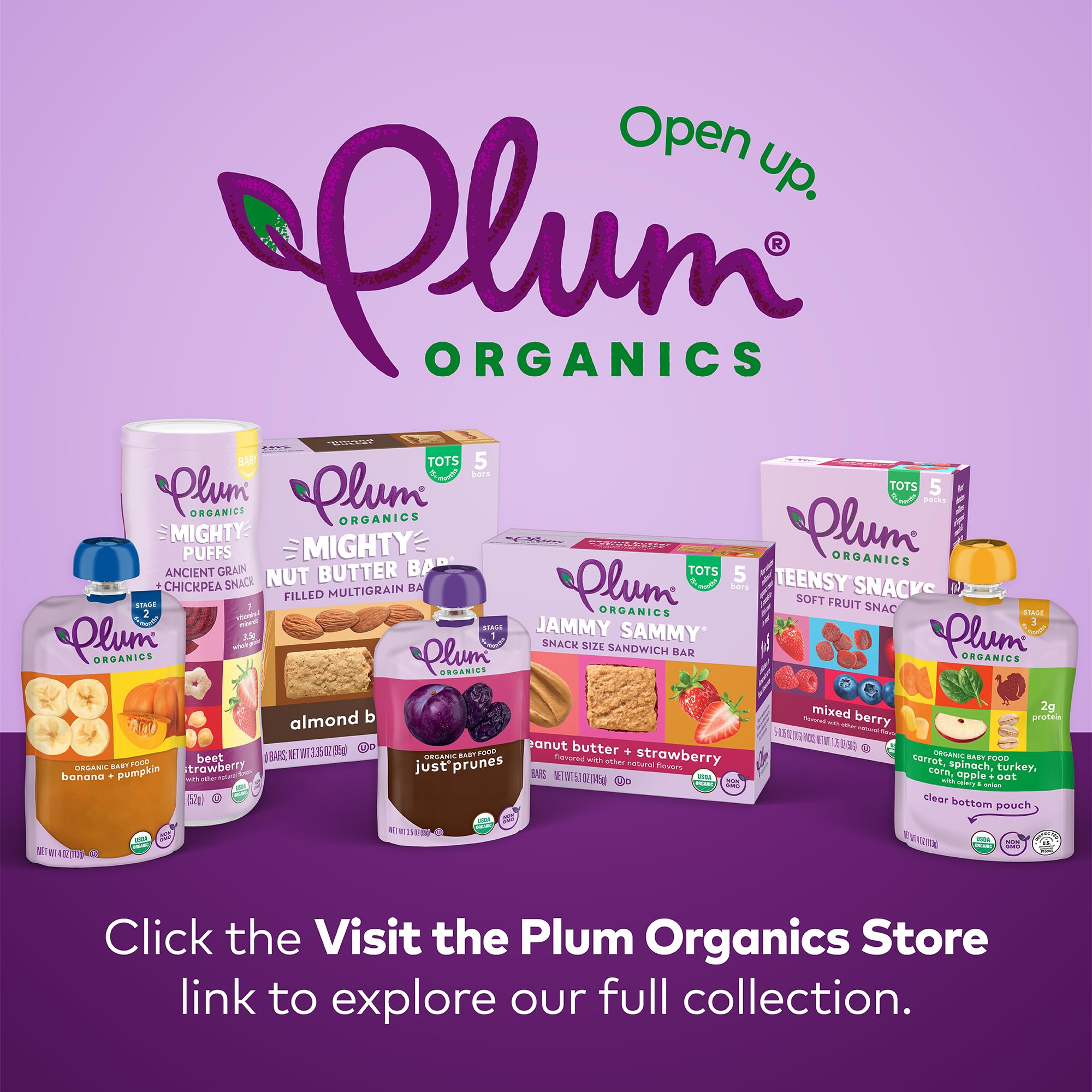 Plum Organics etiqueta nutricional visible, información clara para padres