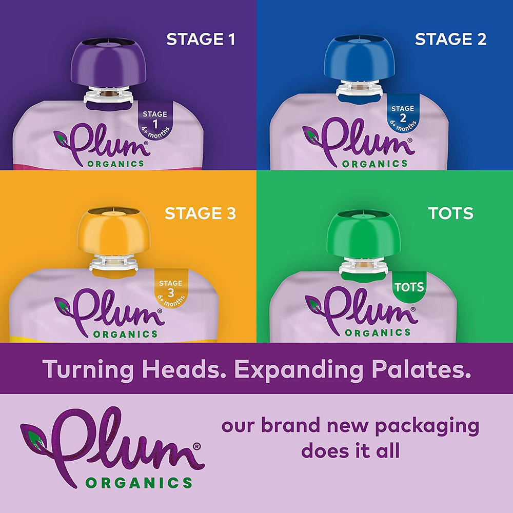 Plum Organics pouch resellado en bolso, mantiene frescura entre usos