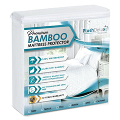 PlushDeluxe vista frontal del protector Bamboo Full mostrando el diseño y packaging