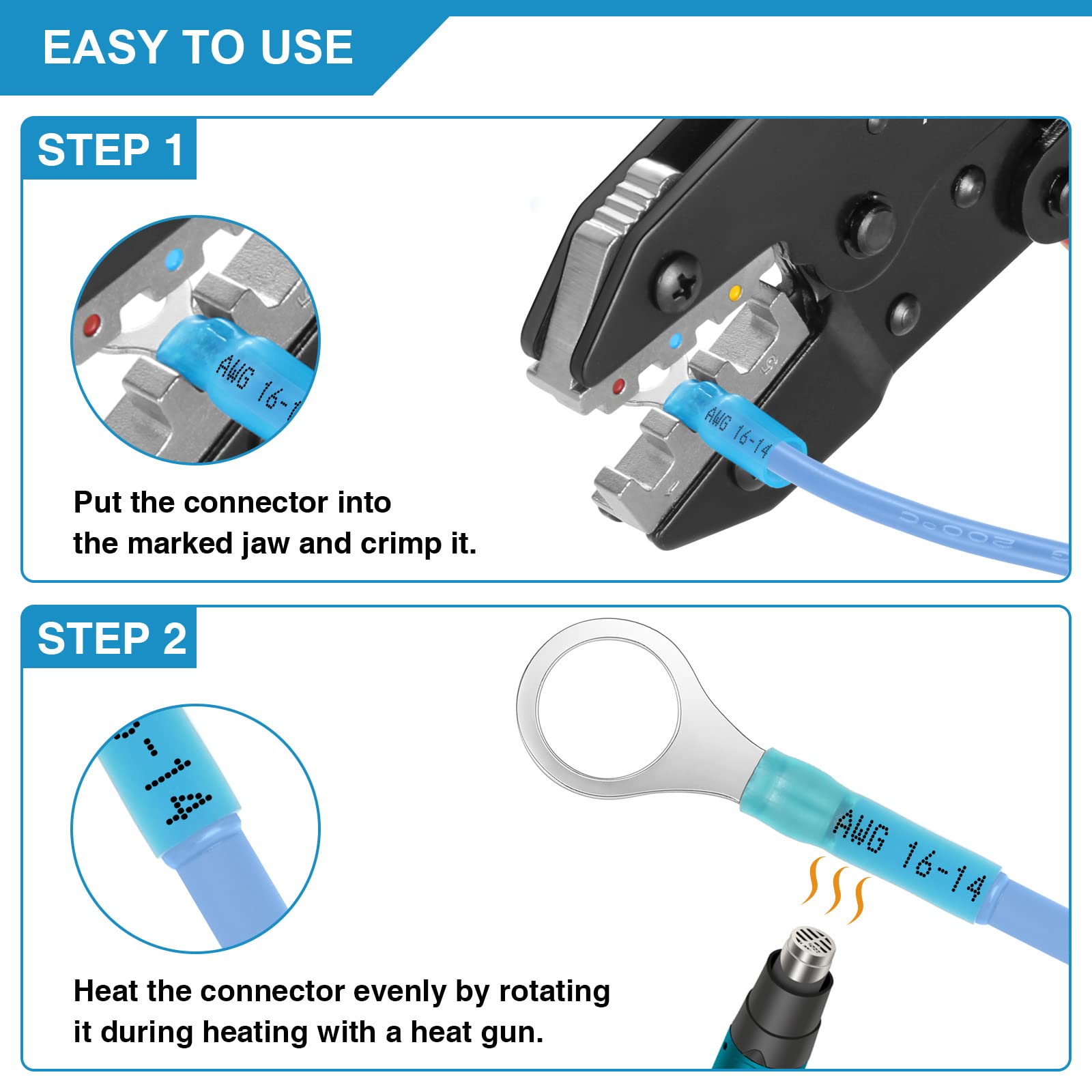 Plustool herramienta en uso crimpando conector termorretráctil para conexiones seguras