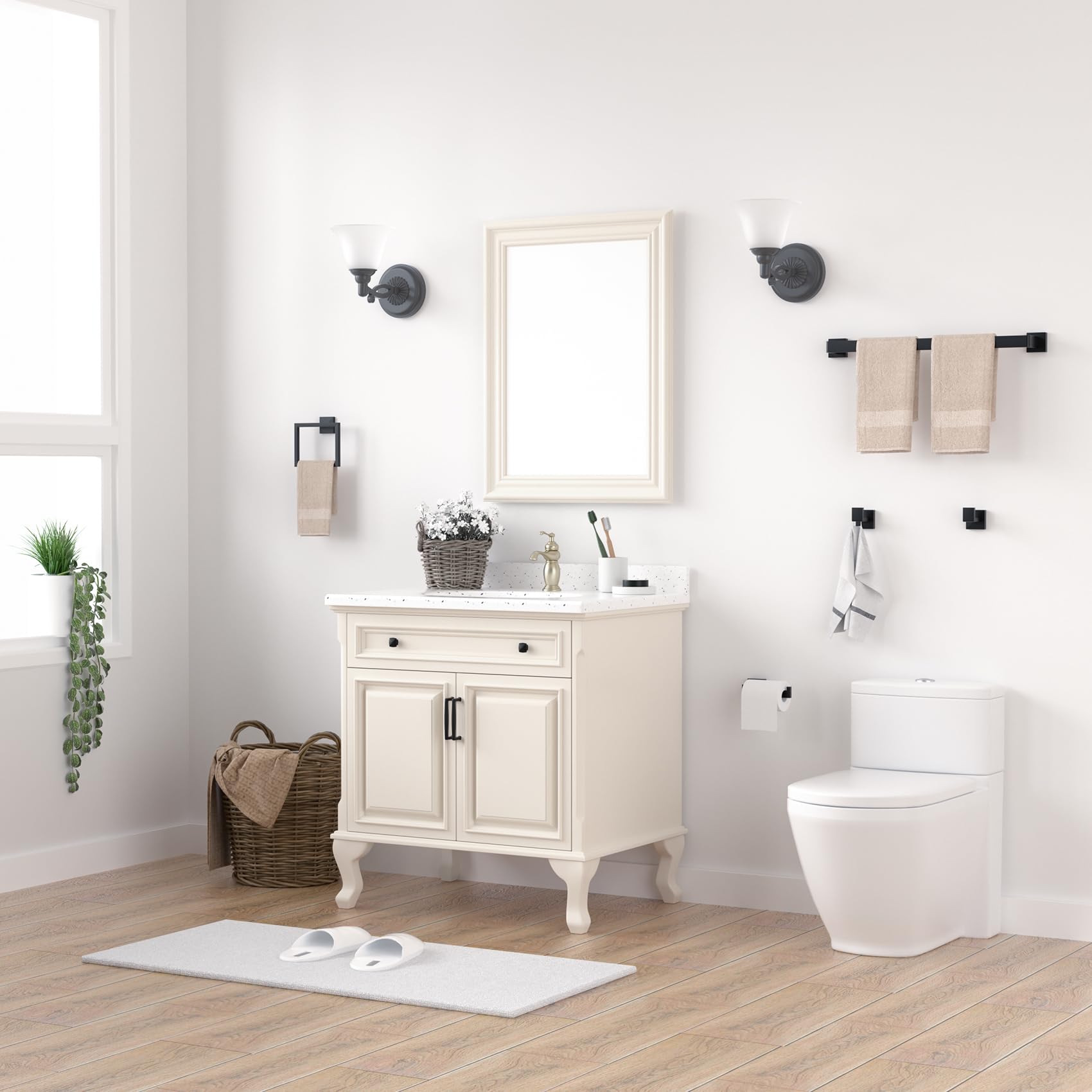 PNWNNH ambientación de baño negro mate unión estética moderna