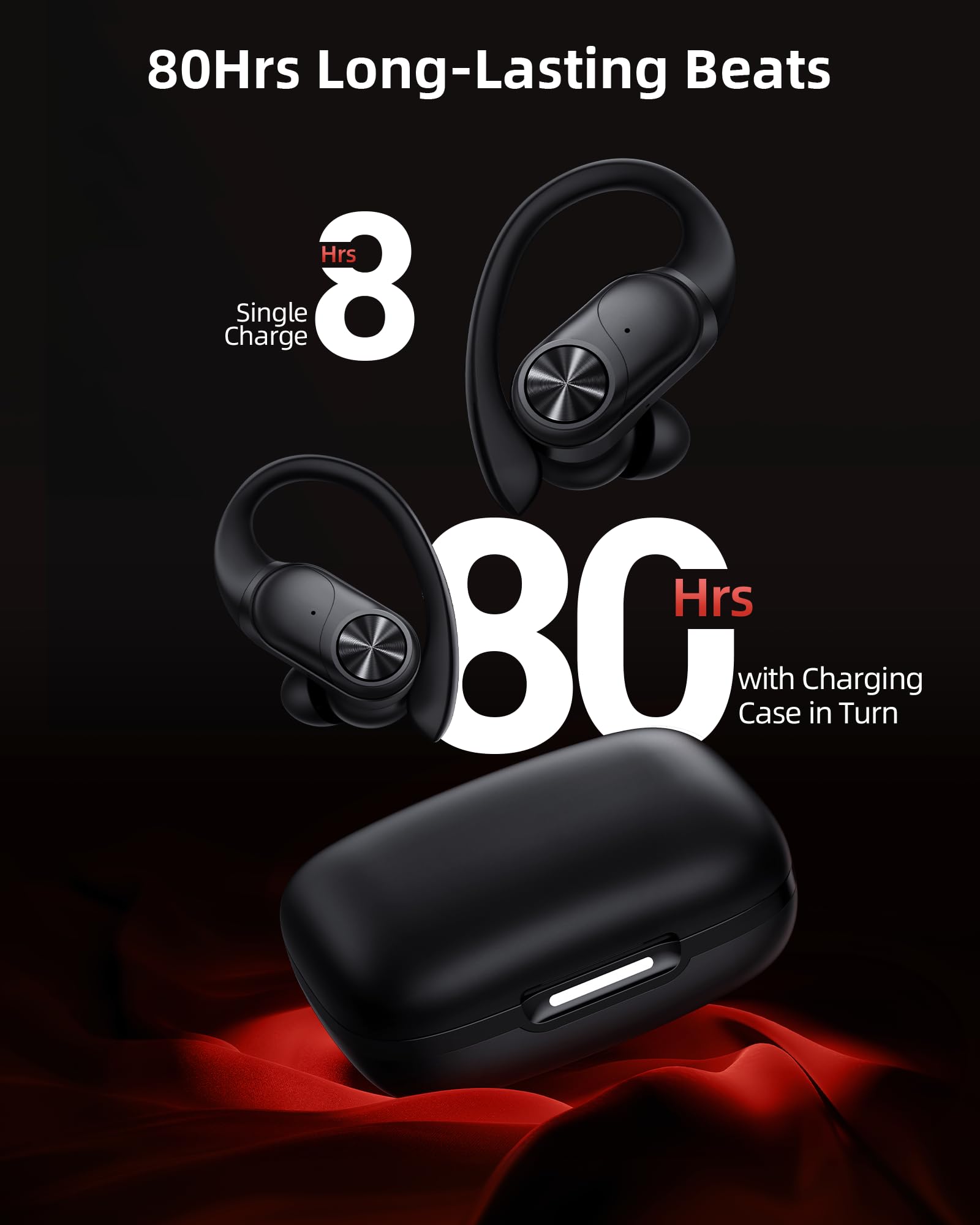 PocBuds detalle del gancho over‑ear mostrando su ajuste seguro en ejercicio