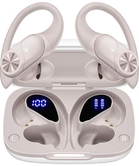 PocBuds vista frontal de los auriculares beige mostrando diseño y acabado deportivo