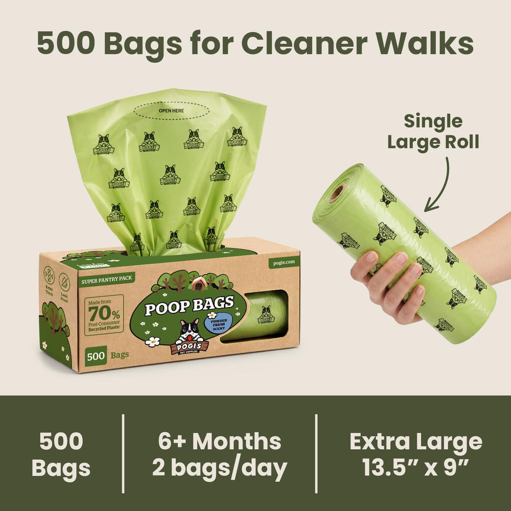 Pogi's bolsa junto a una mano para comparar escala y capacidad visual