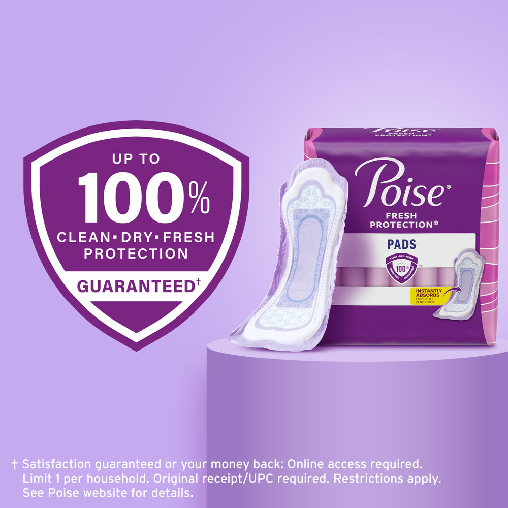 Poise caja abierta mostrando compresas largas listas para uso diario