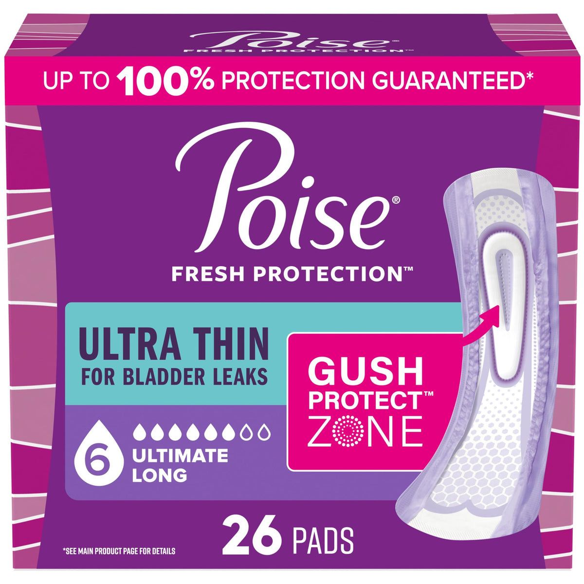Poise empaque frontal Ultra Thin 6 Drop largo con protección discreta