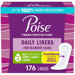 Poise front packaging long 176ct showing product quantity and branding for easy selection