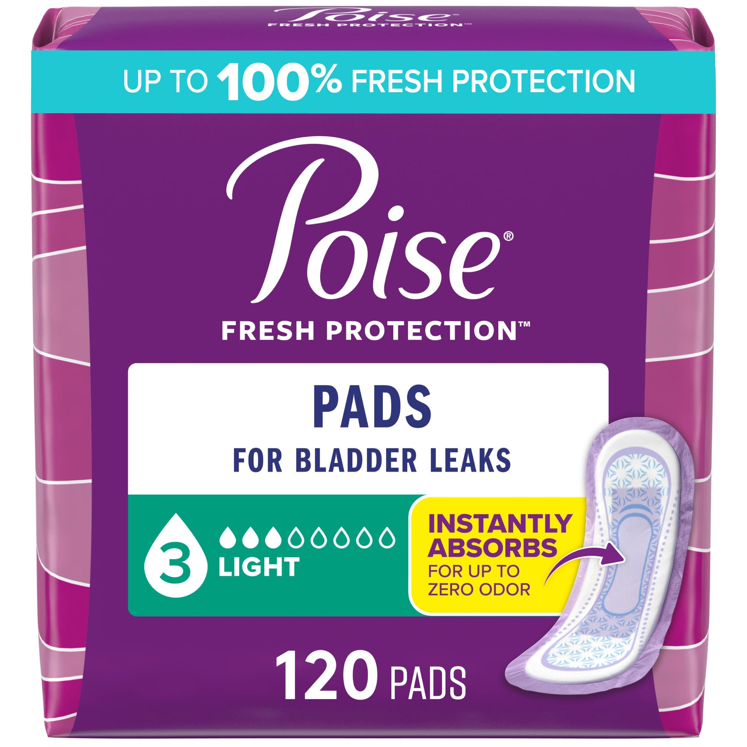 Poise empaque frontal mostrando cantidad y protección para comodidad diaria
