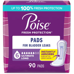 Poise empaque frontal mostrando 90 compresas y protección completa