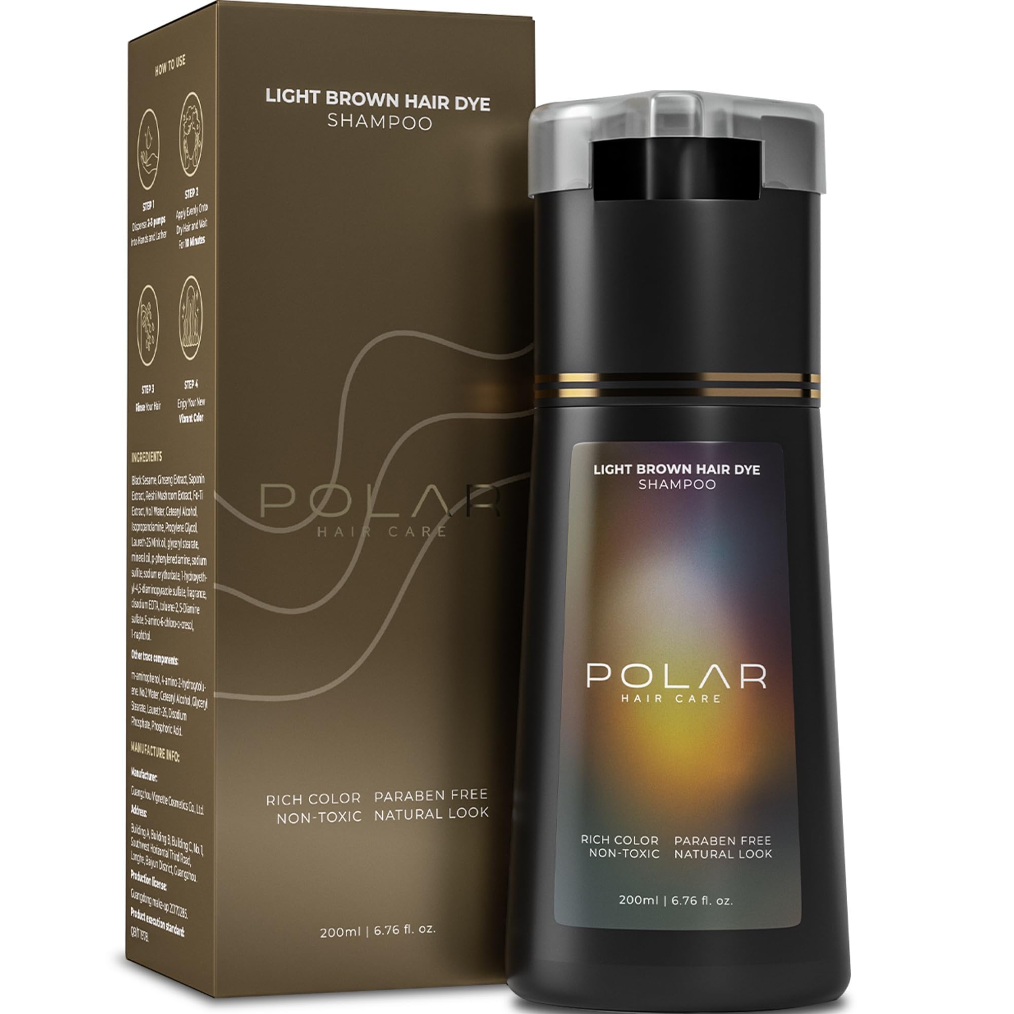 POLAR HAIR CARE frasco frontal mostrando etiqueta y beneficio cobertura rápida