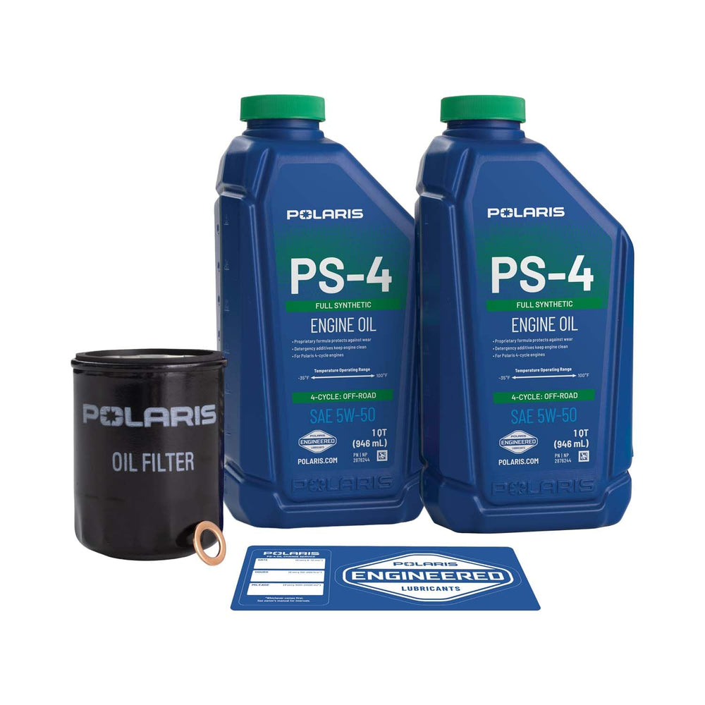 Polaris botella de aceite PS-4 5W-50 mostrando etiqueta y protección térmica
