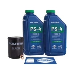 Polaris botella de aceite PS-4 5W-50 mostrando etiqueta y protección térmica