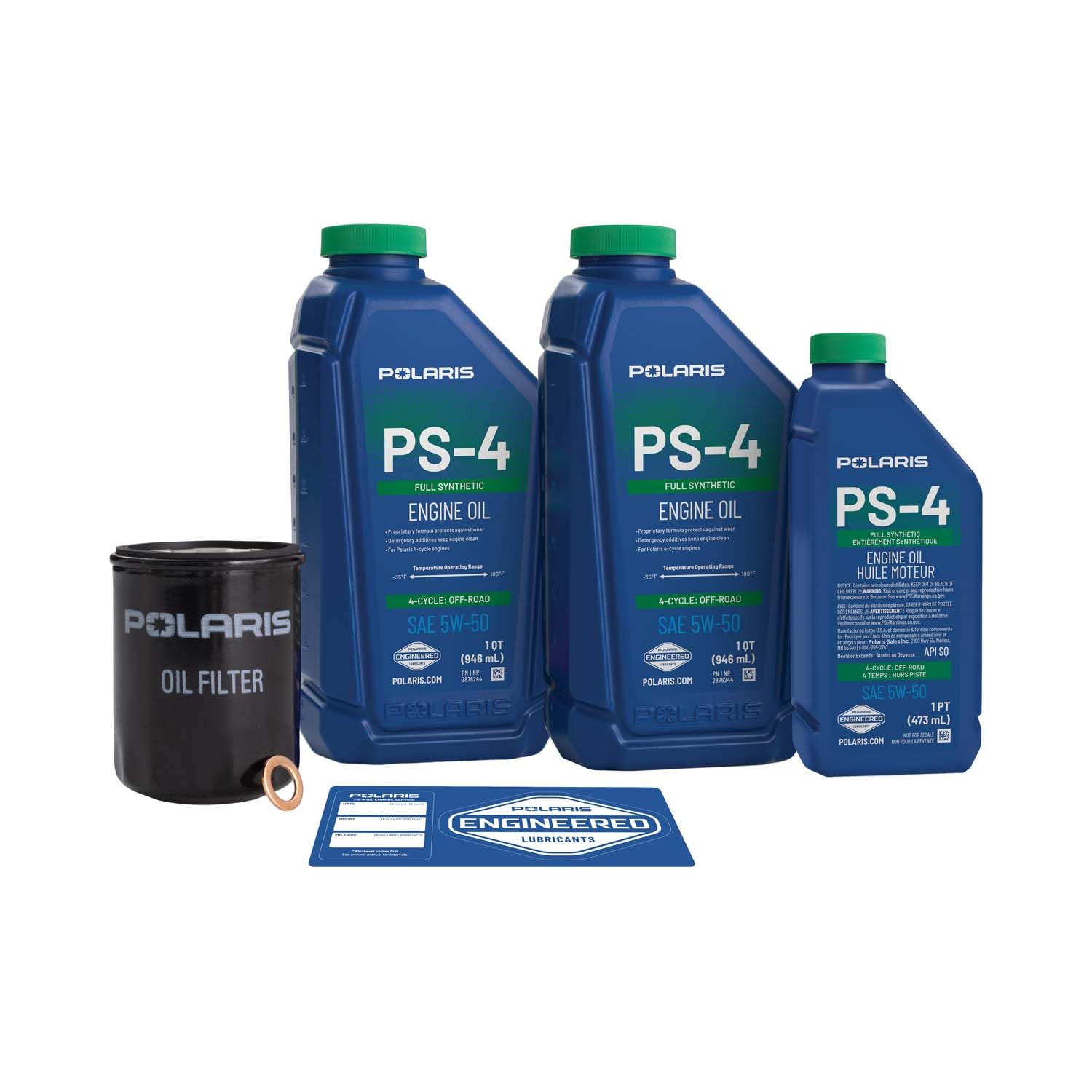 Polaris botella de PS-4 5W-50 con etiqueta visible para protección térmica