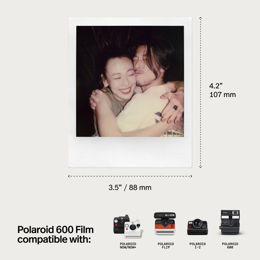 Polaroid film next to a credit card for scale showing pack size and portability