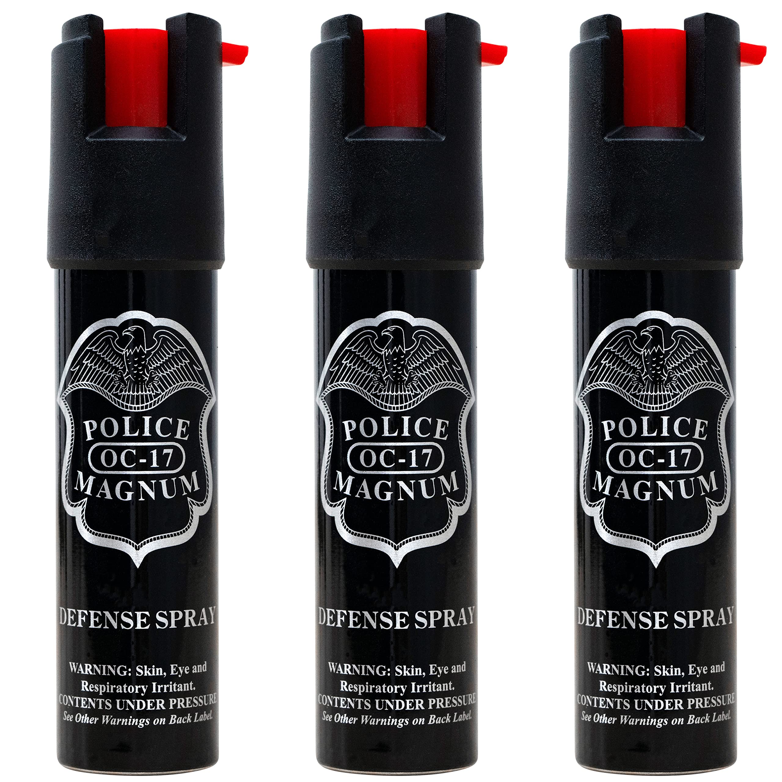 POLICE MAGNUM paquete frontal mostrando las tres latas y beneficio portabilidad