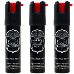 POLICE MAGNUM paquete frontal mostrando las tres latas y beneficio portabilidad
