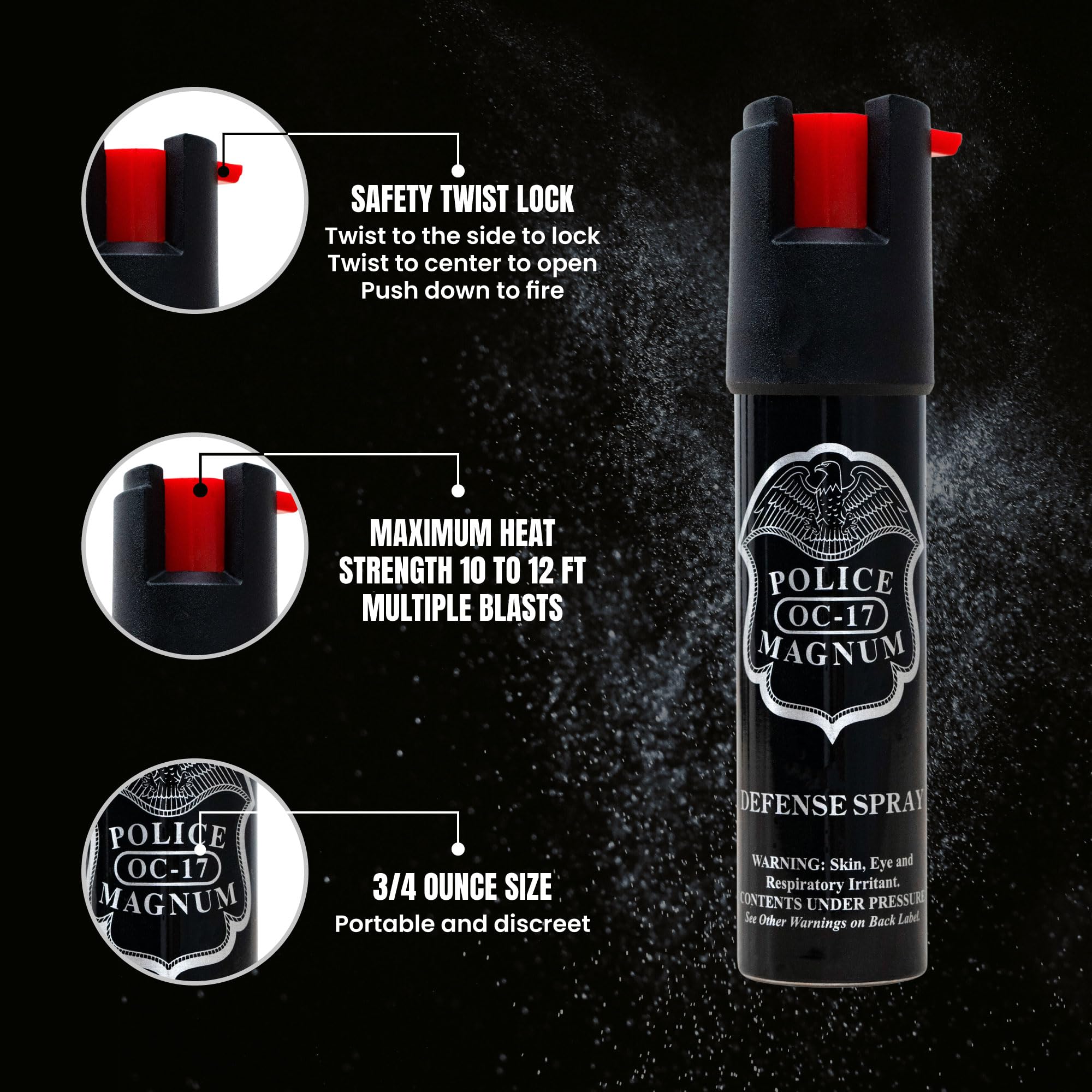 POLICE MAGNUM spray en mano demostrando uso ergonómico y control