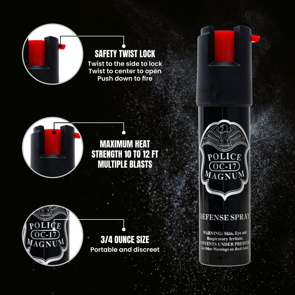 POLICE MAGNUM spray en mano demostrando uso ergonómico y control