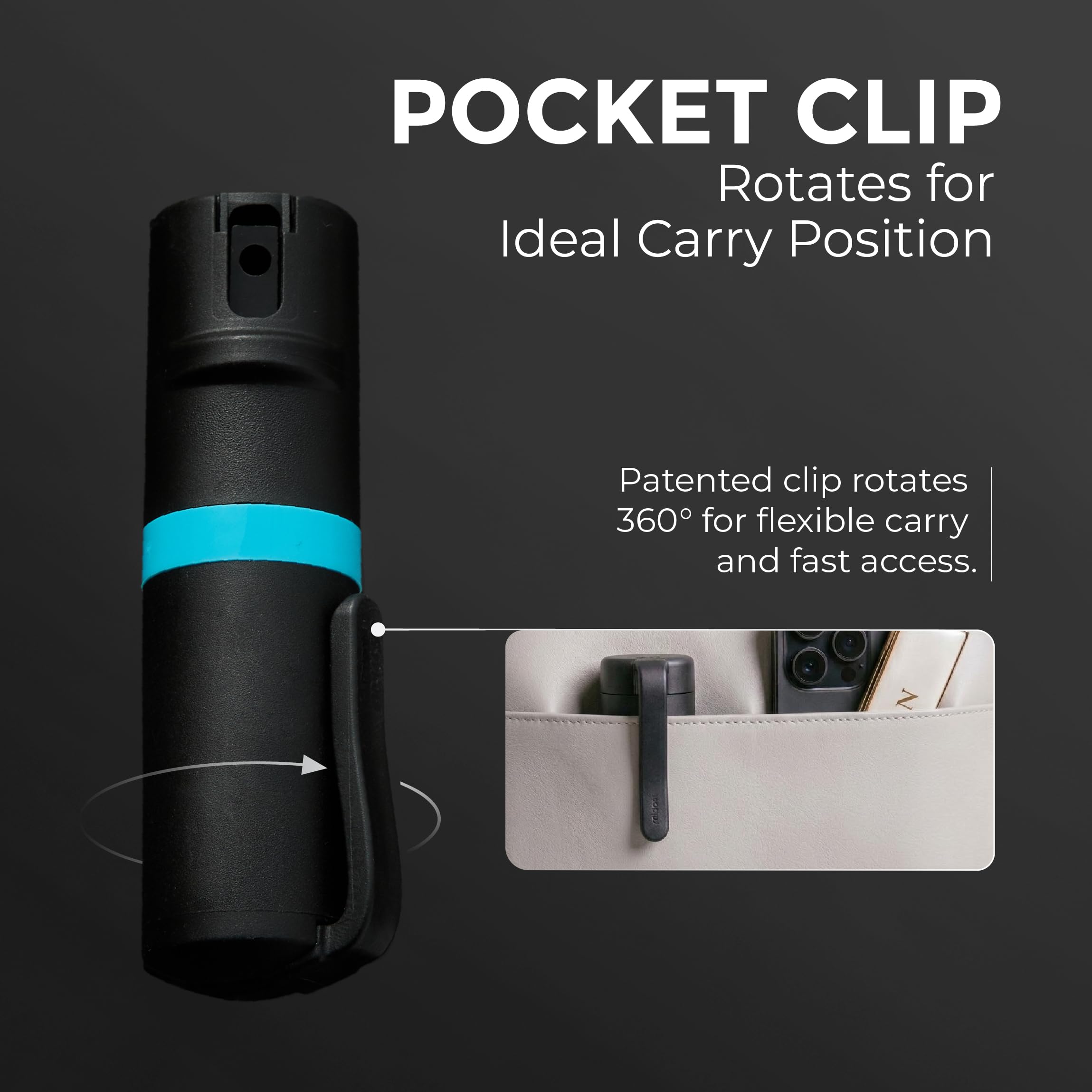 POM clip sujeto en bolsillo para acceso rápido y discreto
