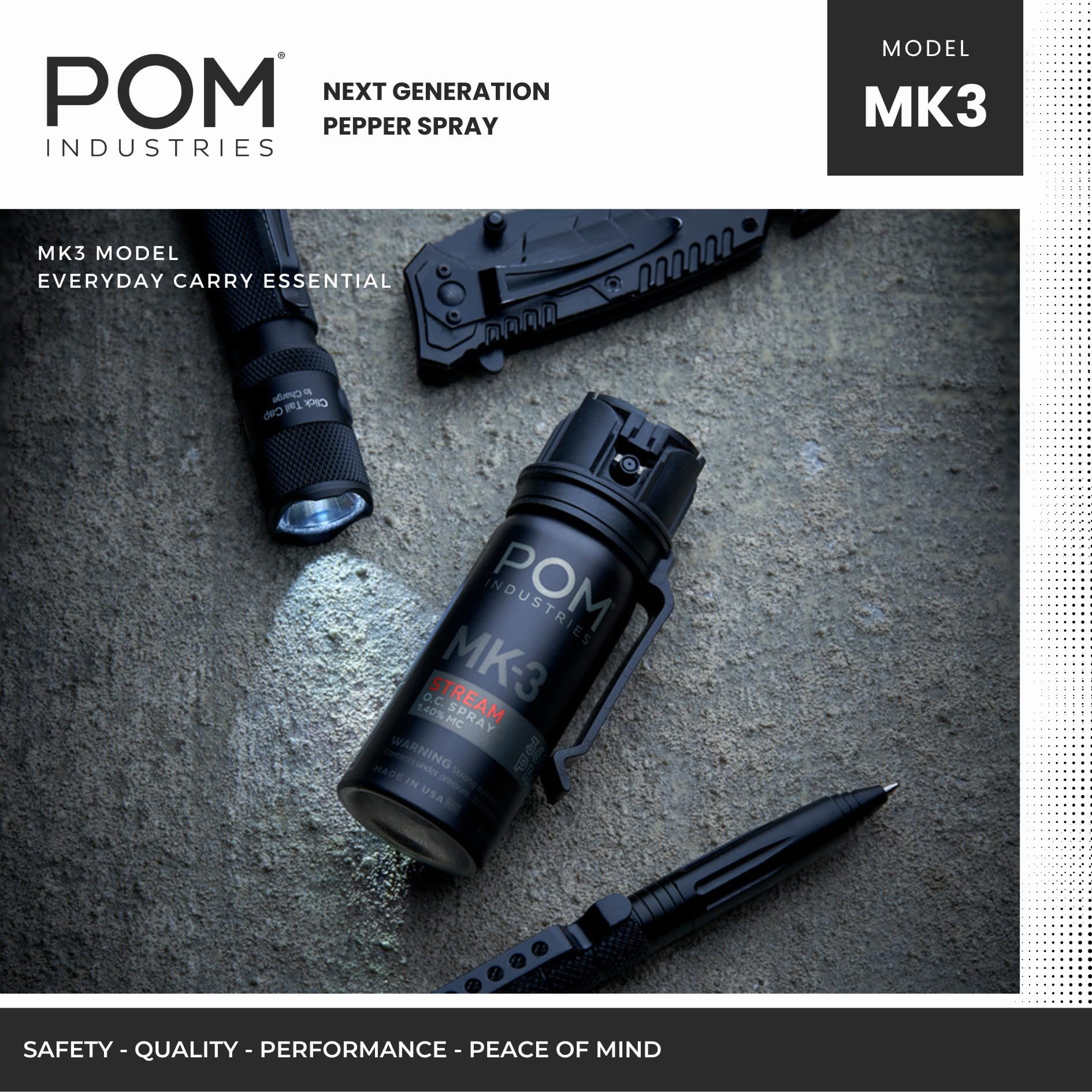 POM MK3 comparación de tamaño en mano para transporte cómodo