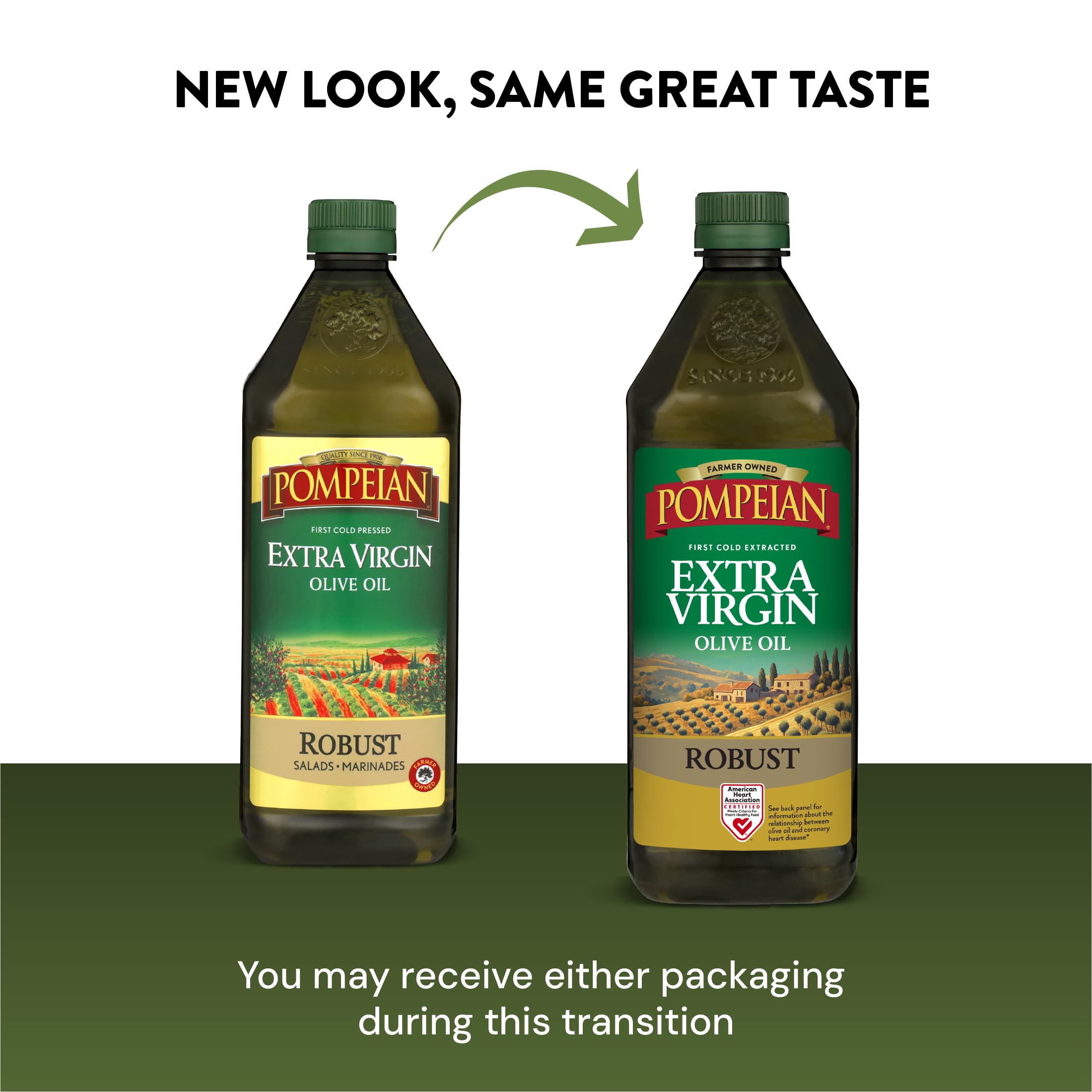 Pompeian aceitunas frescas junto a botella enfatizando origen artesanal