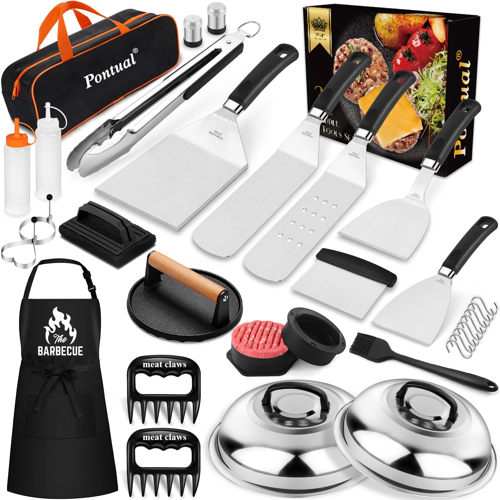 Pontual front packaging displaying full 31-piece griddle kit and accessories benefit organization