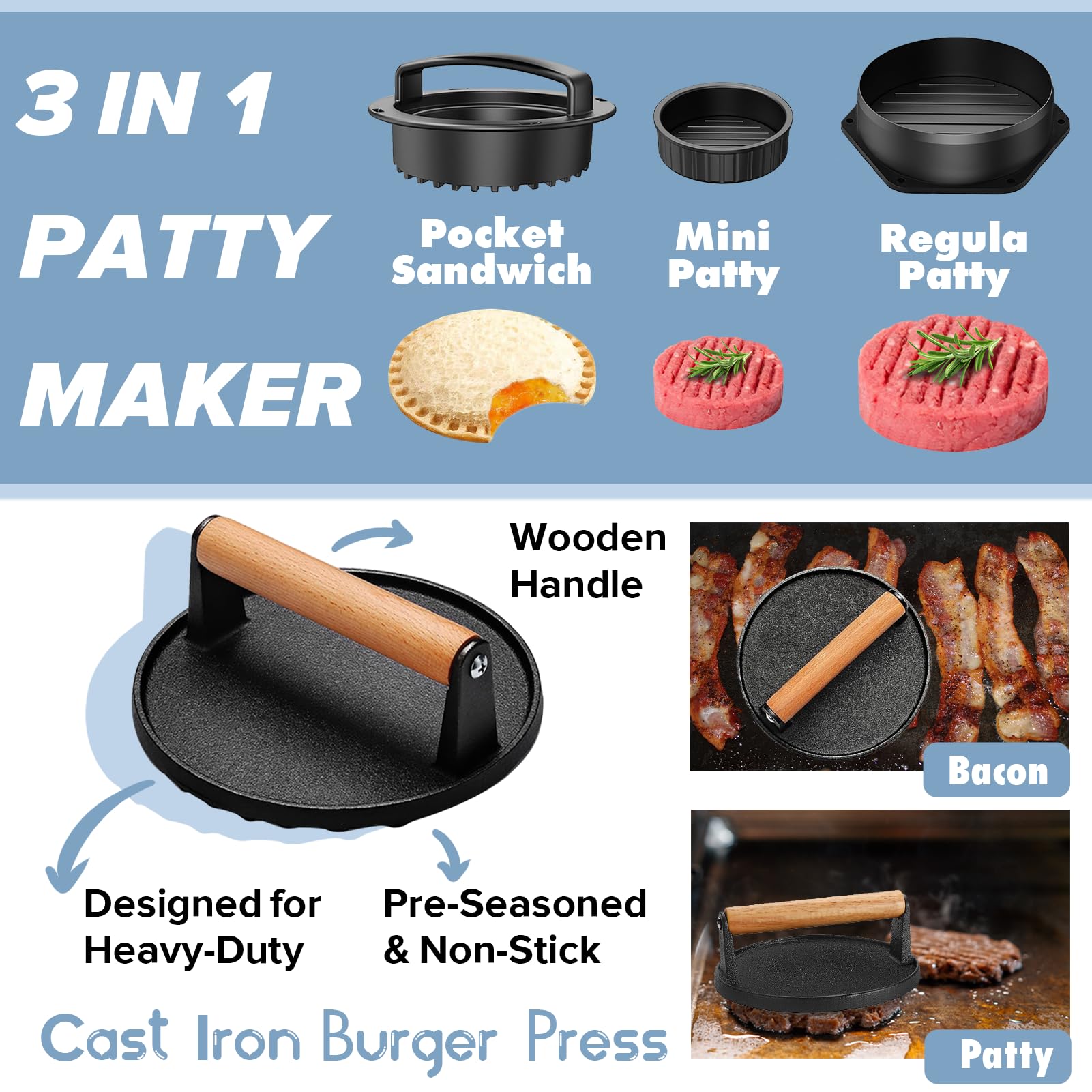 Pontual melting domes and burger press together demonstrating even melts and consistent patties