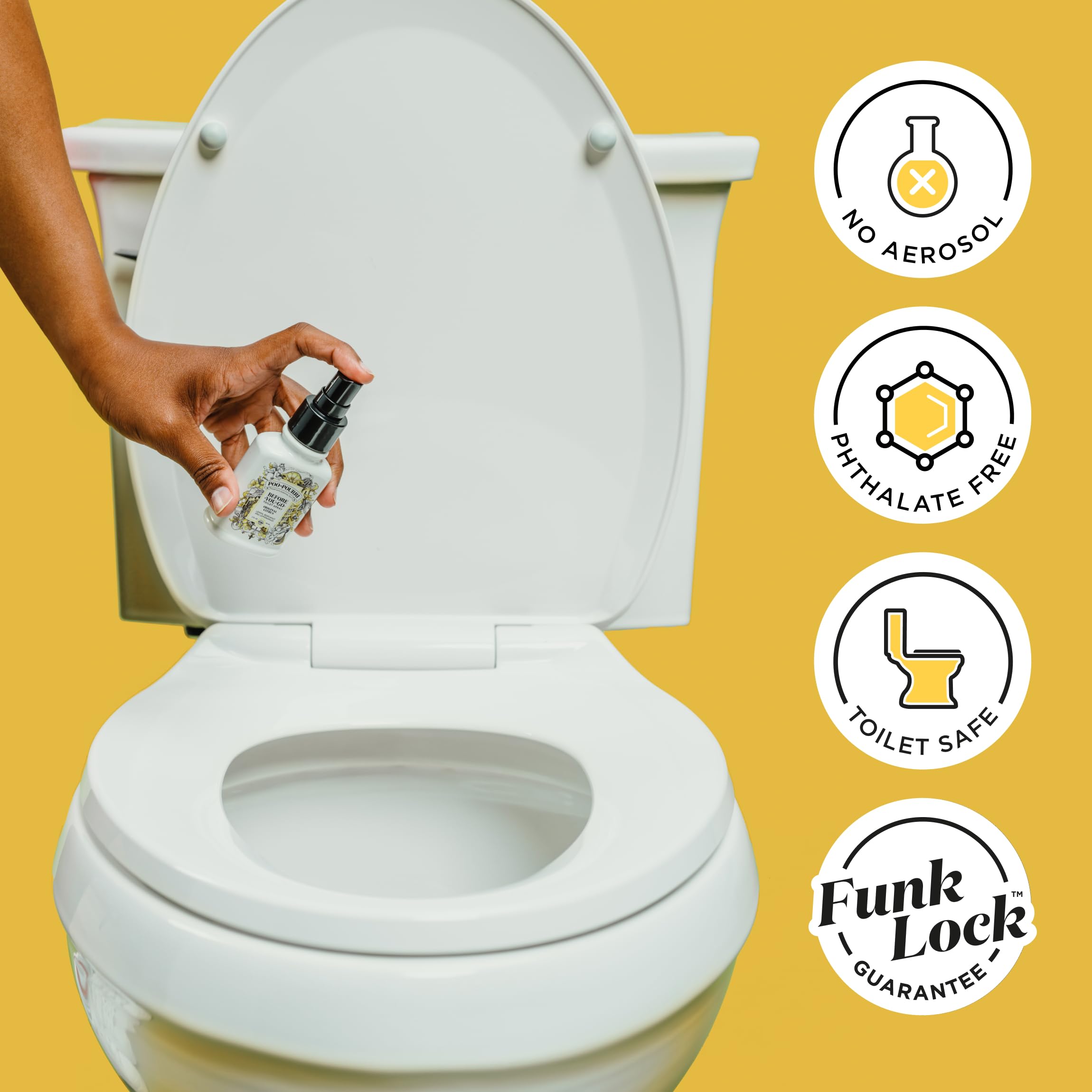 Poo-Pourri recarga junto a objeto para comparar tamaño y capacidad