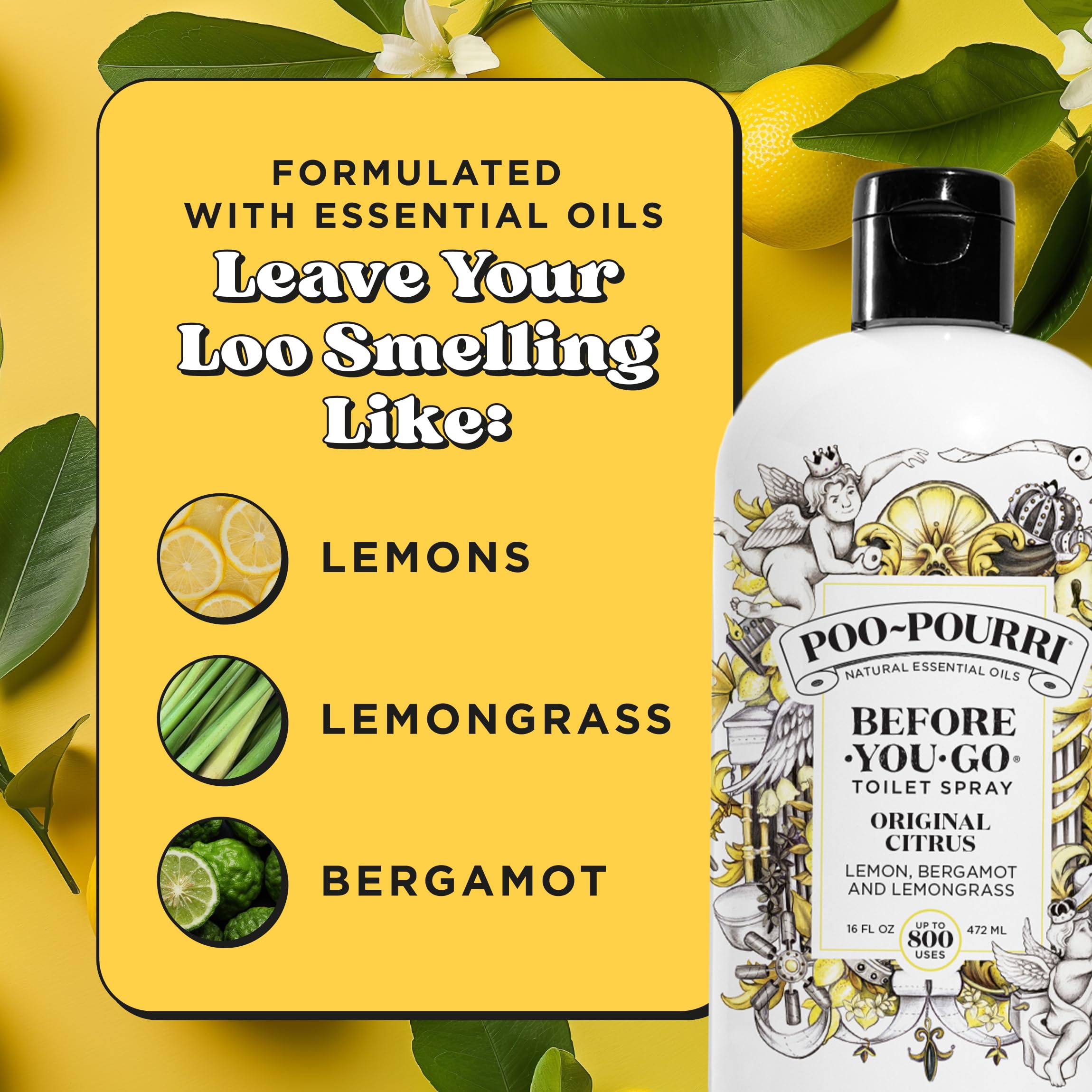 Poo-Pourri etiqueta con ingredientes naturales y beneficio transparente