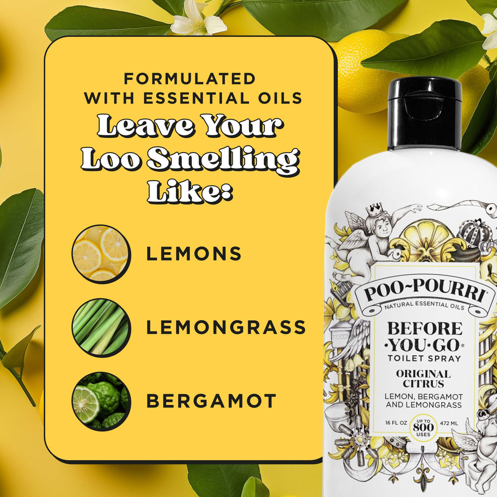 Poo-Pourri etiqueta con ingredientes naturales y beneficio transparente