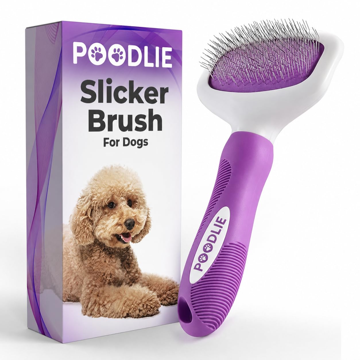 POODLIE cepillo frontal mostrando la cabeza y forma ergonómica, facilita el agarre