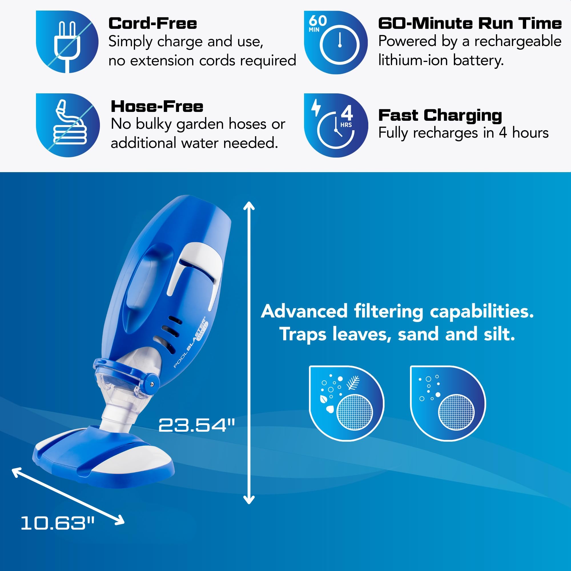 POOL BLASTER Max detached head for easy access and simplified maintenance